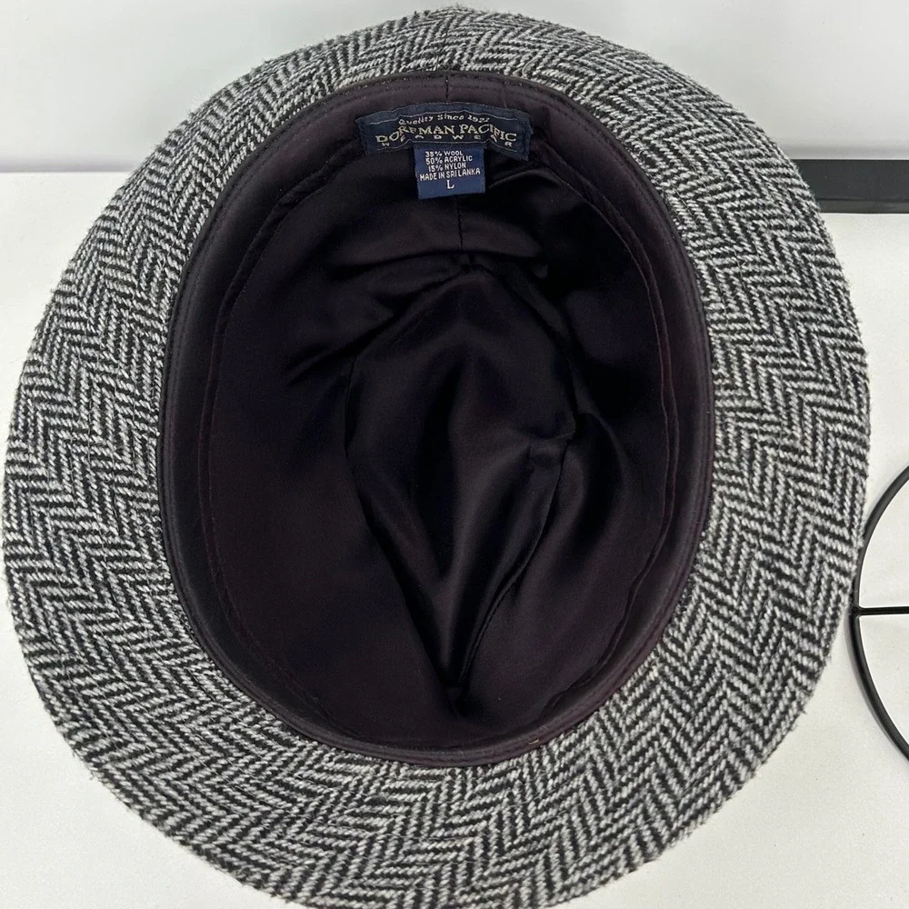 Dorfman Pacific Mens Herringbone Wool Blend Fedora Hat‎ Gray Black Large